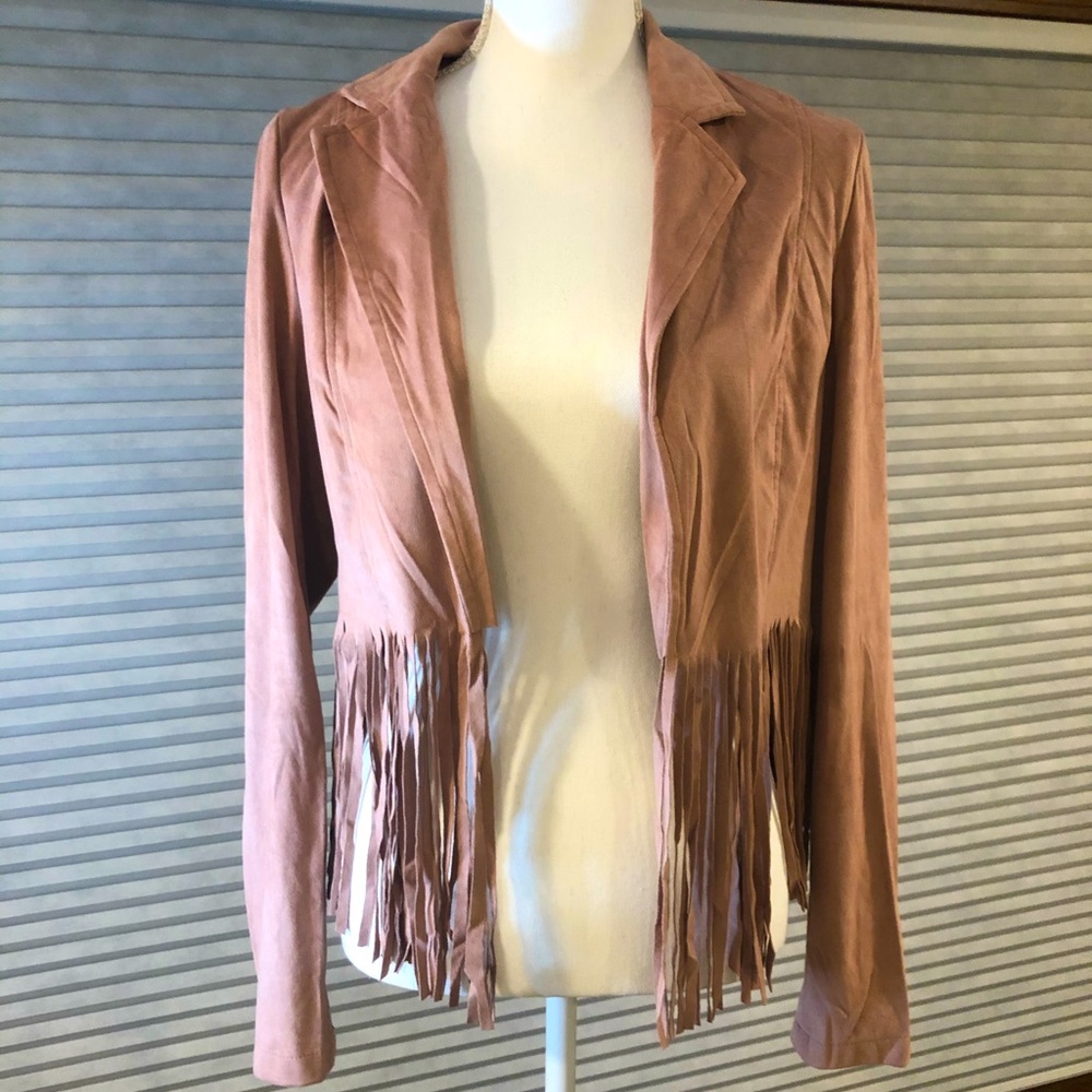 Oftwelfth Mauve Faux Suede Fringe Jacket